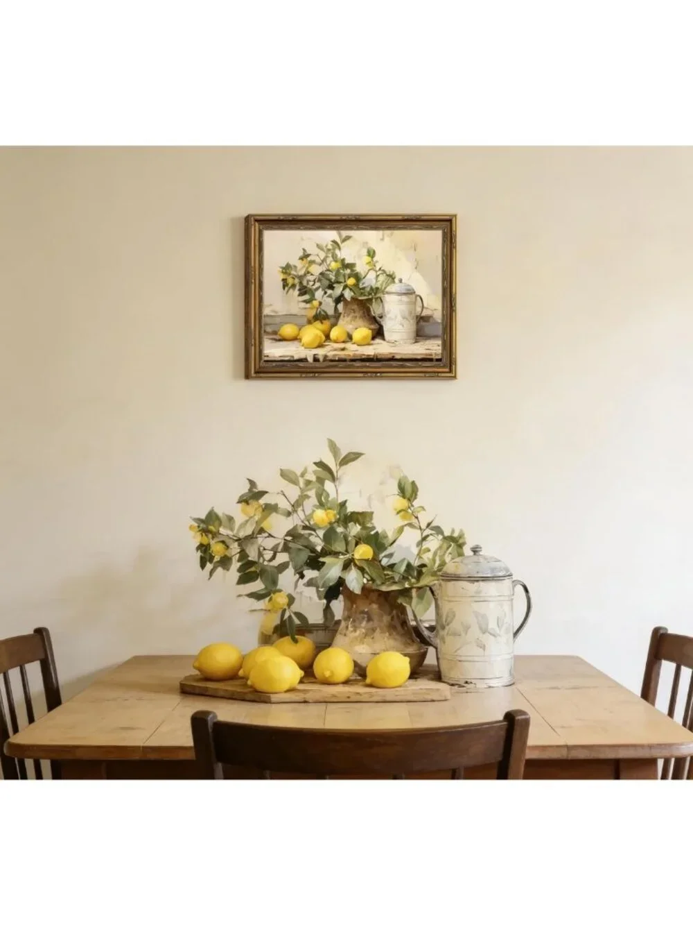 Rustic Vintage Gold Framed Lemon Canvas Wall Art - Farmhouse Kitchen Decor